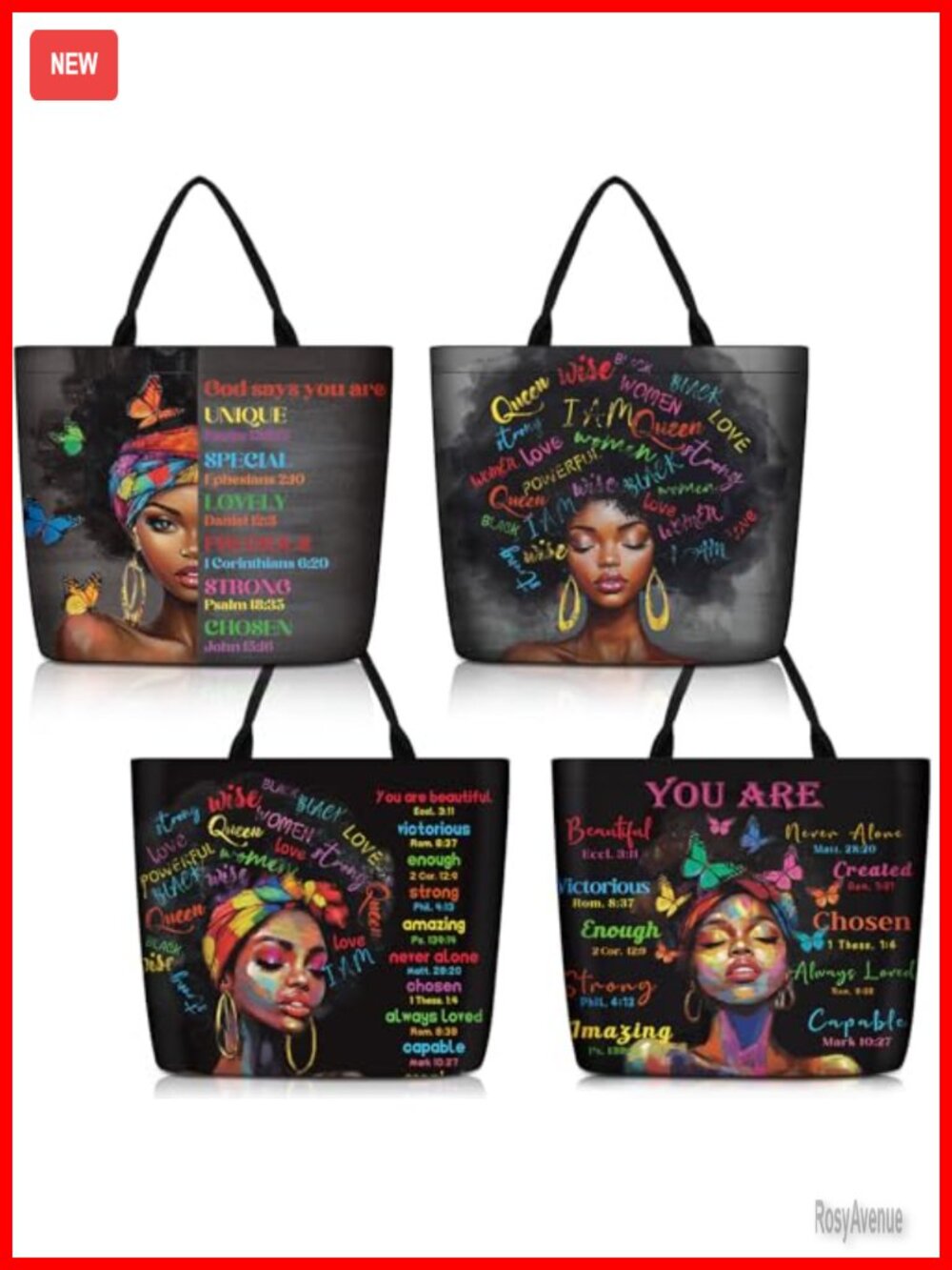 Canvas Tote Bag Set 4 Pack Large Shoulder Bag for Work Travel Shopping
